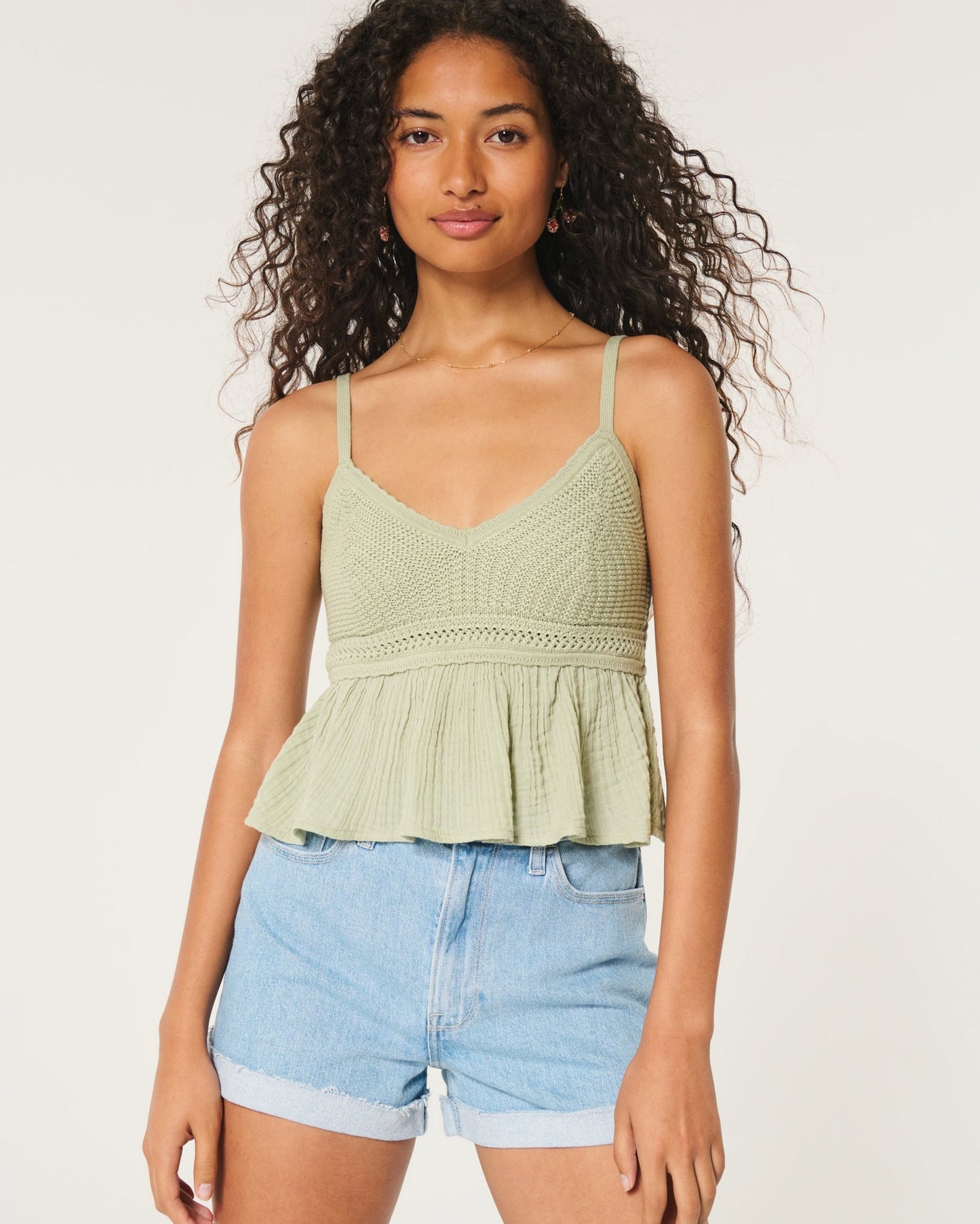V-Neck Crochet Peplum Top