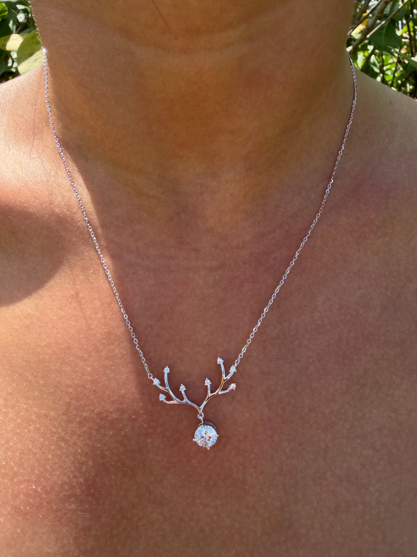 Antler Necklace · White Moissanite
