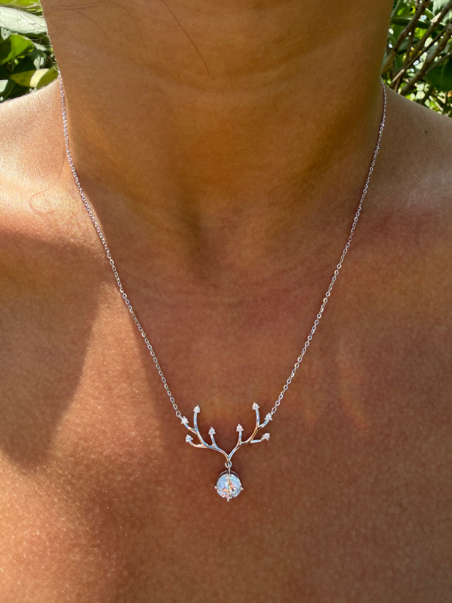 Antler Necklace · White Moissanite