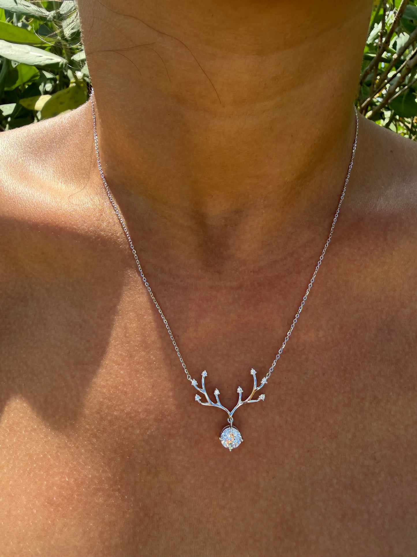 Antler Necklace · White Moissanite