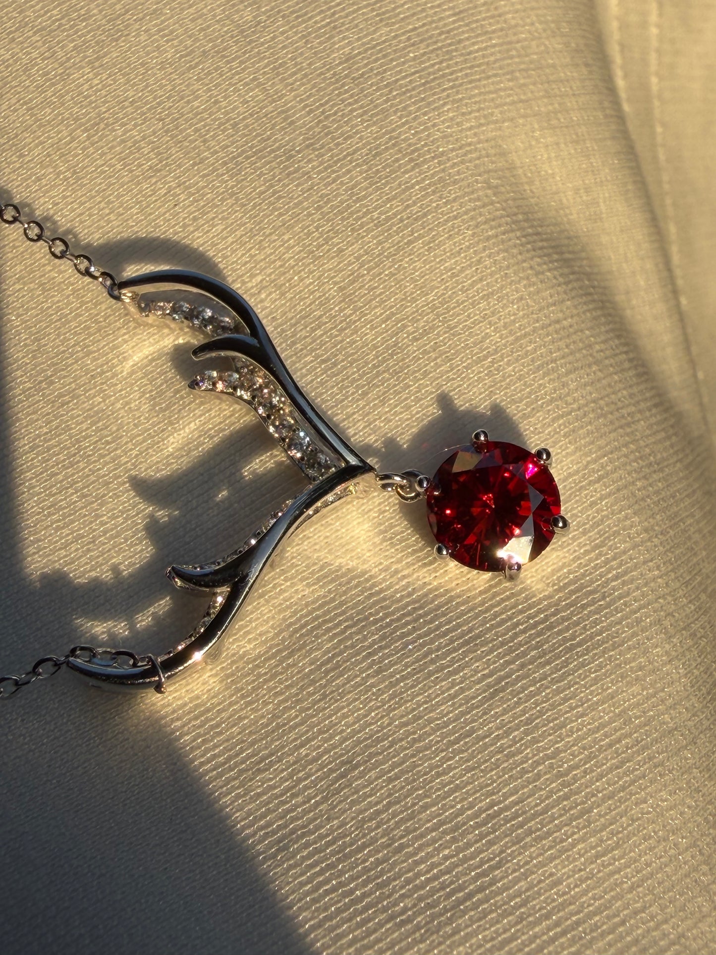 Antler Necklace · Red Moissanite