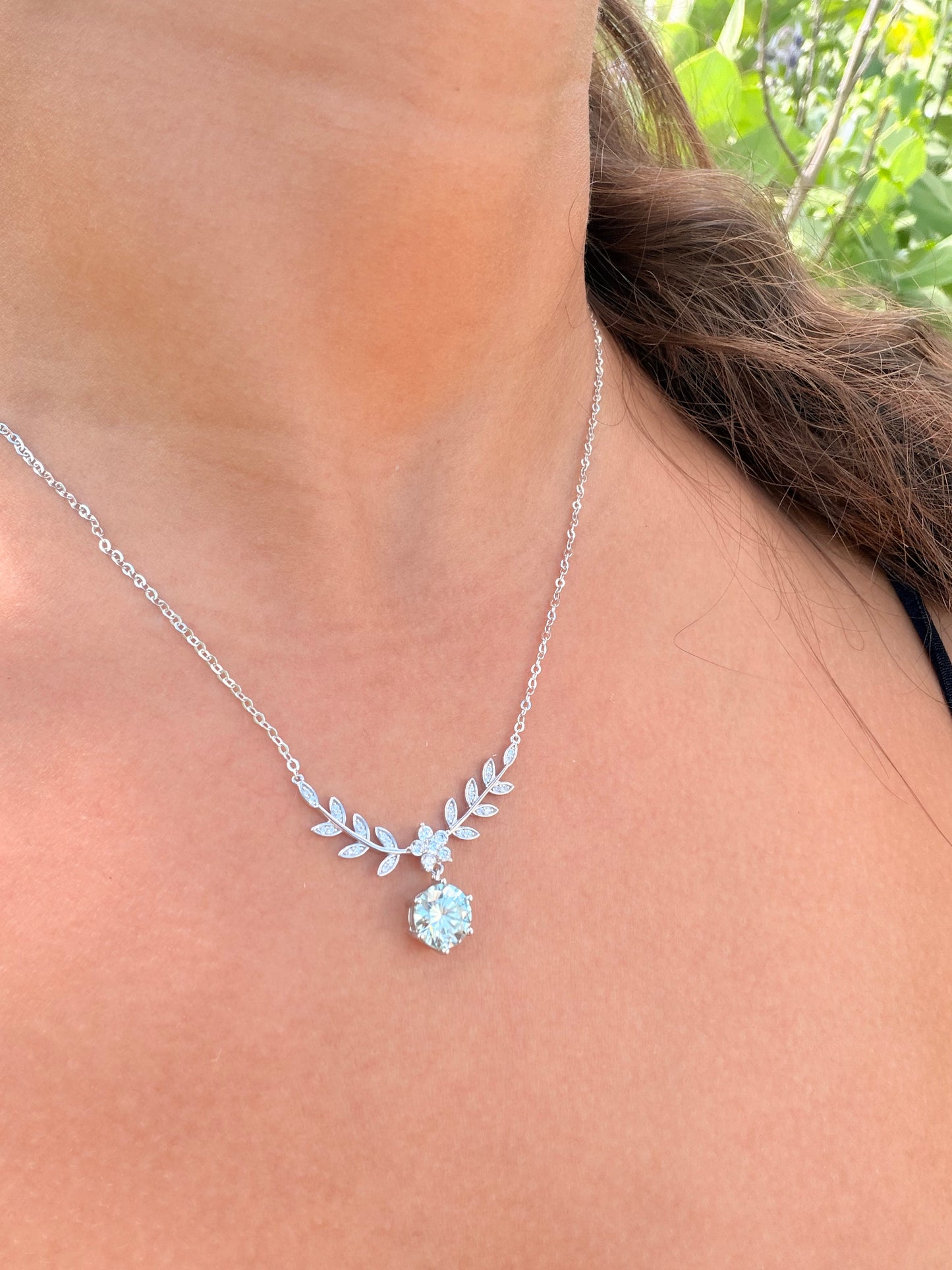 Leaf Necklace · Aqua Moissanite