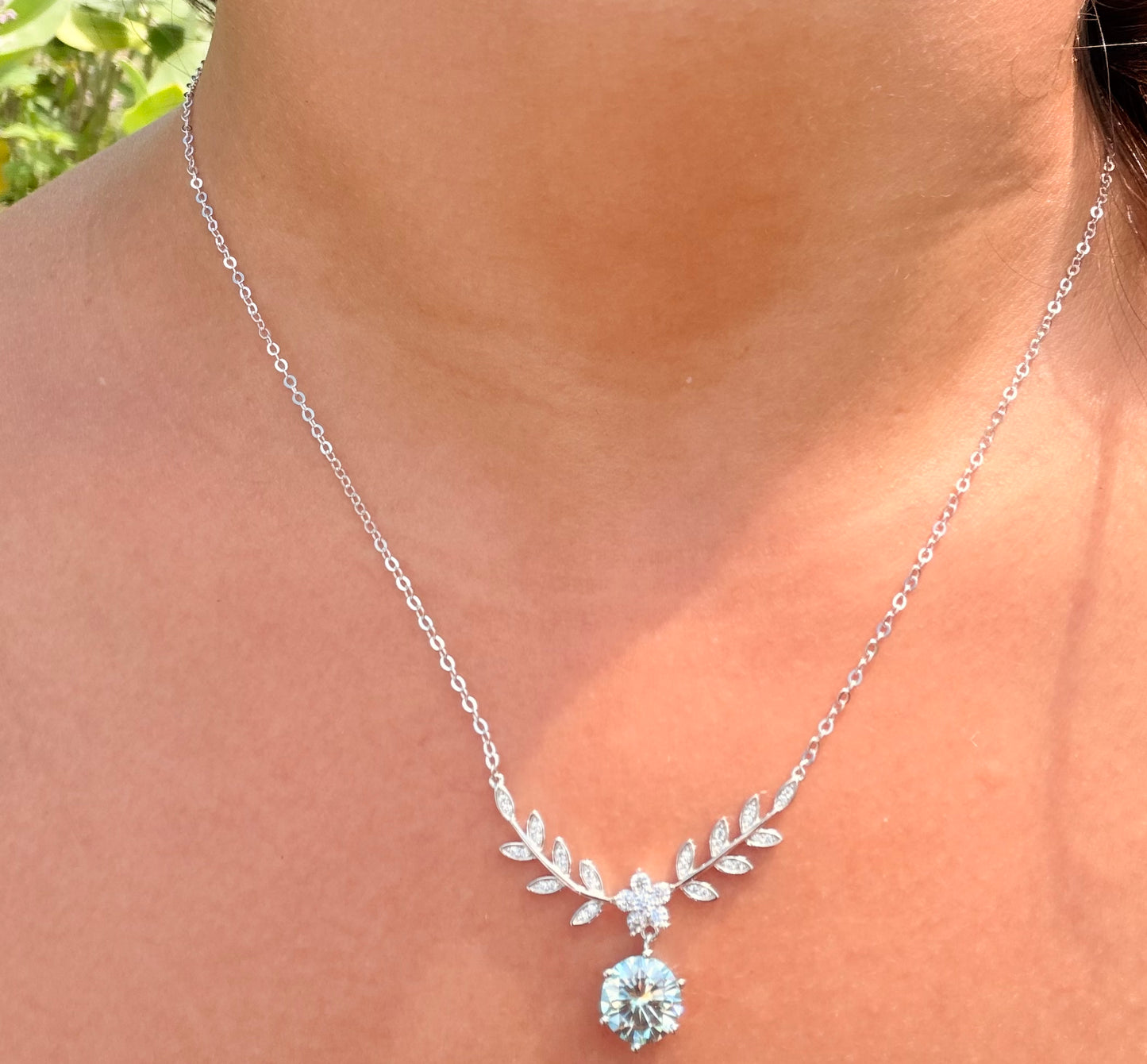 Leaf Necklace · Aqua Moissanite