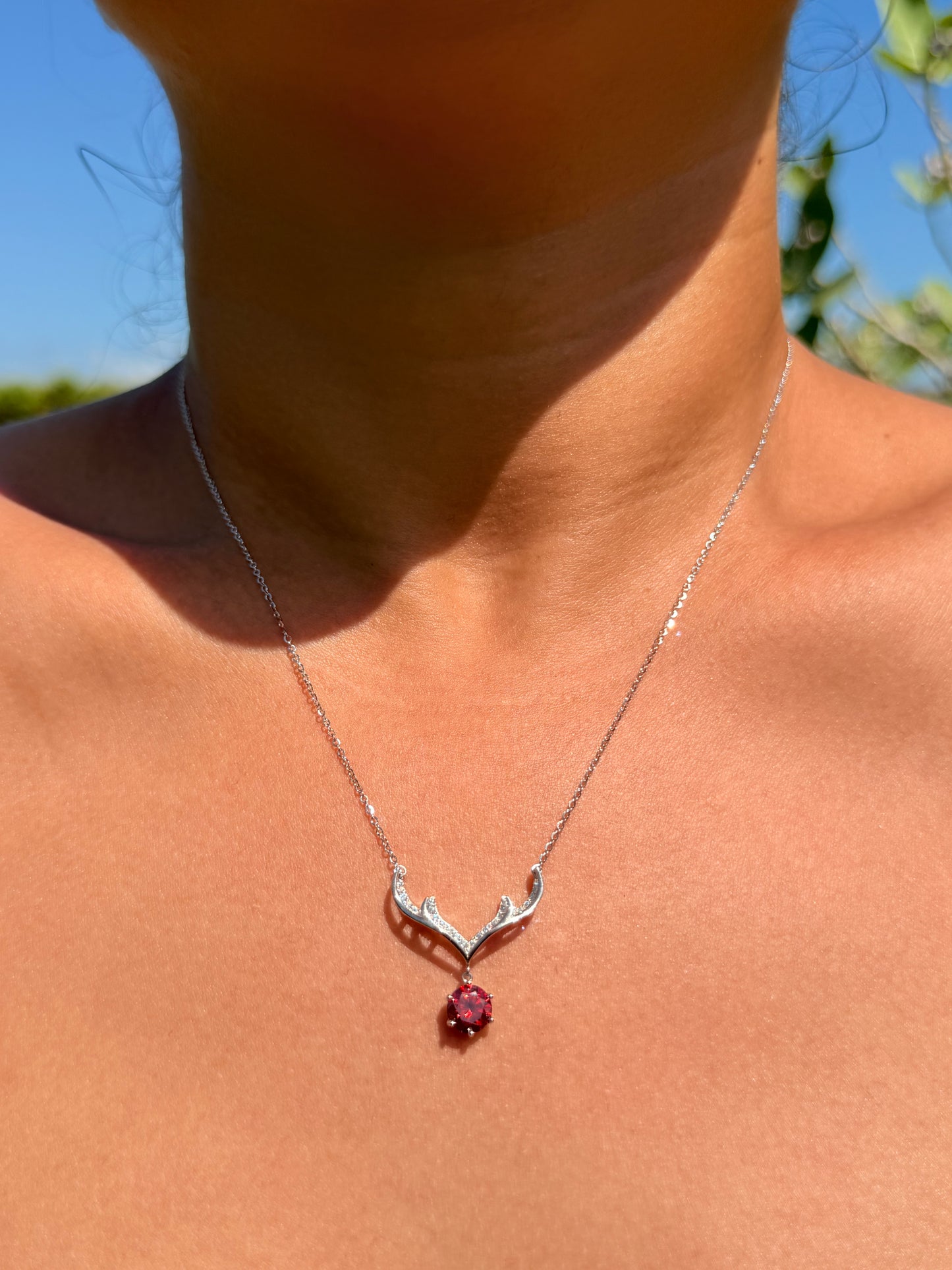Antler Necklace · Red Moissanite