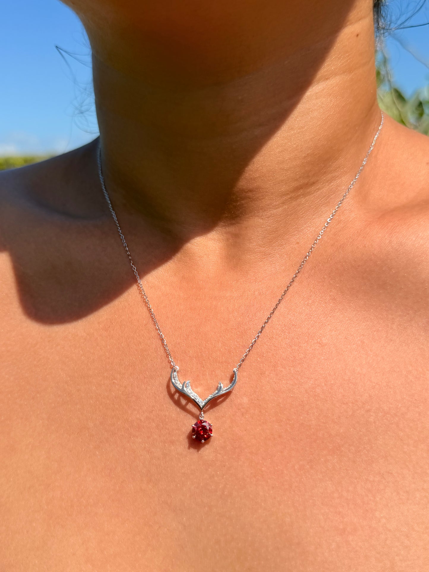 Antler Necklace · Red Moissanite