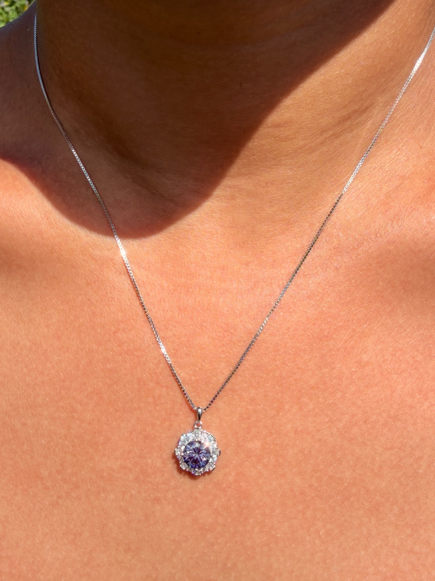 Halo Necklace · Purple Moissanite