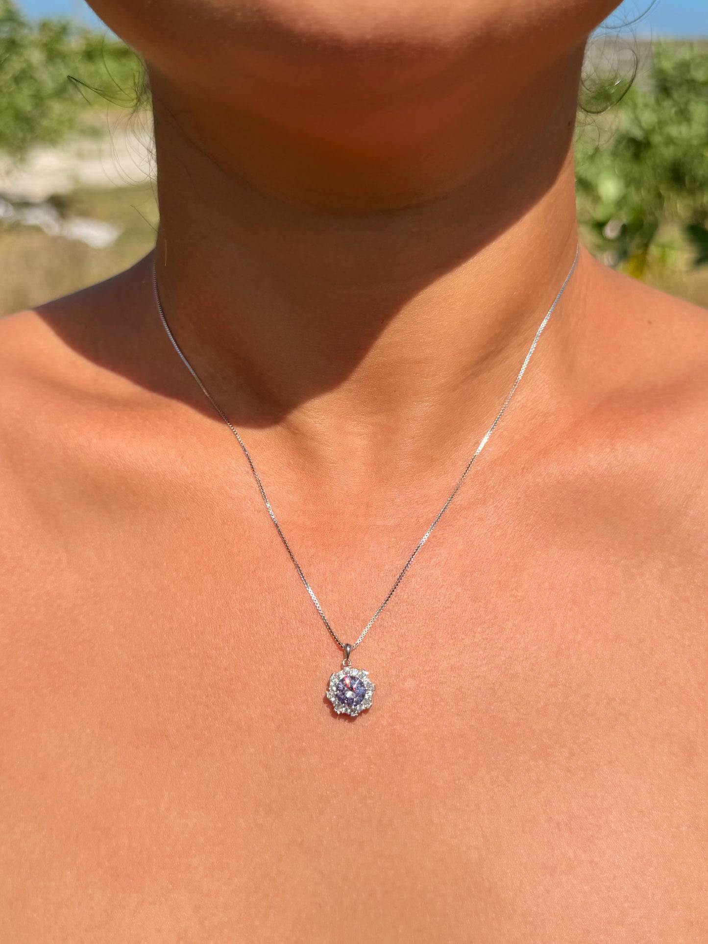 Halo Necklace · Purple Moissanite