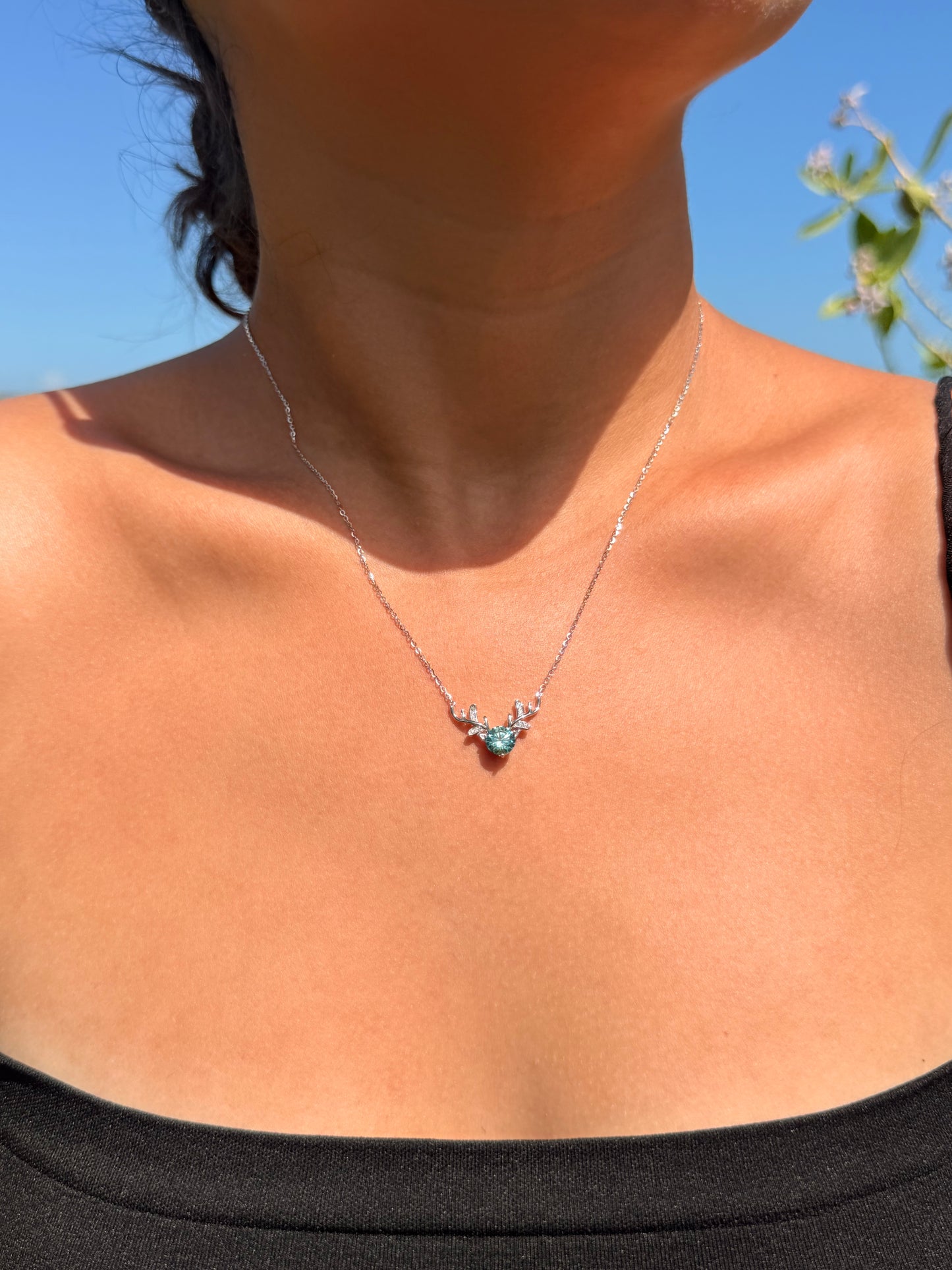 Antler Necklace · Ocean Blue Moissanite