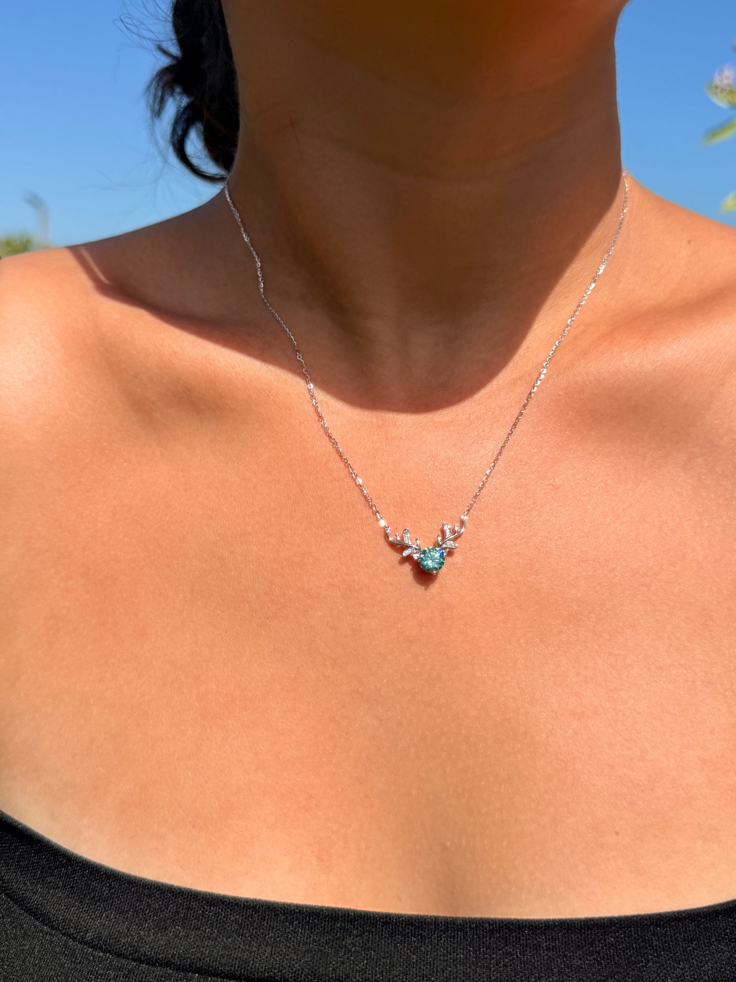 Antler Necklace · Ocean Blue Moissanite