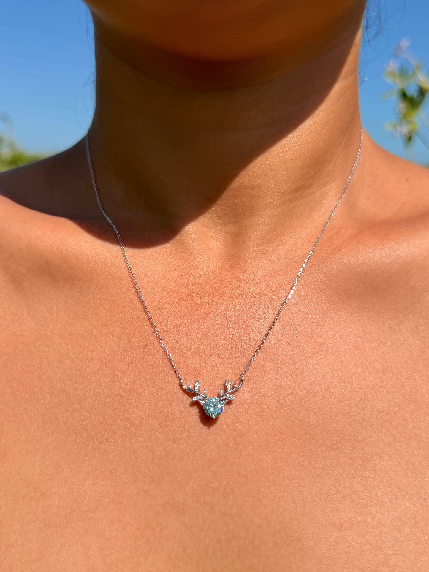 Antler Necklace · Blue Moissanite