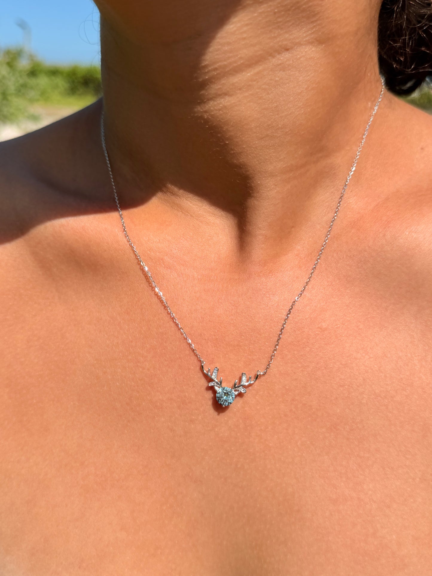 Antler Necklace · Blue Moissanite