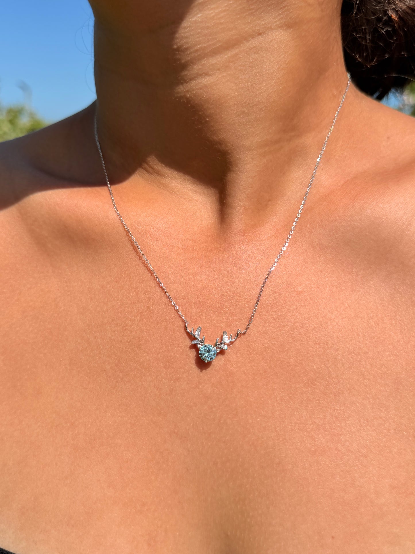 Antler Necklace · Blue Moissanite