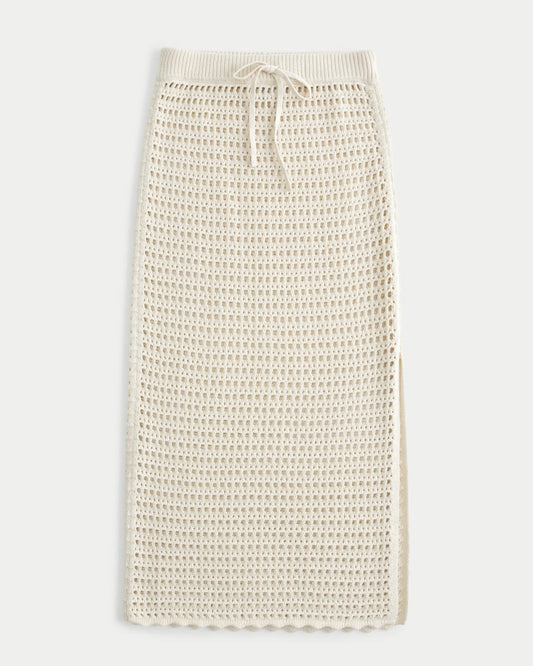 Women's Natural Crochet-style Cover Up Maxi Skirt