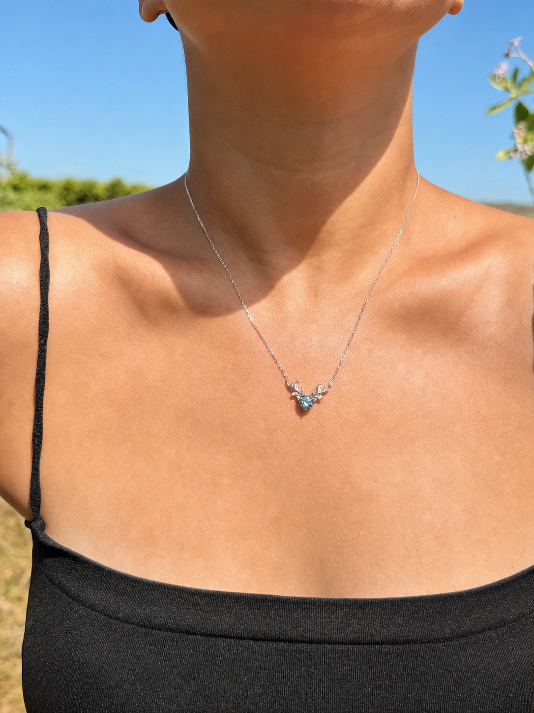 Antler Necklace · Ocean Blue Moissanite