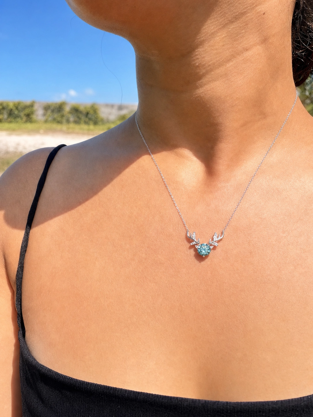 Antler Necklace · Ocean Blue Moissanite