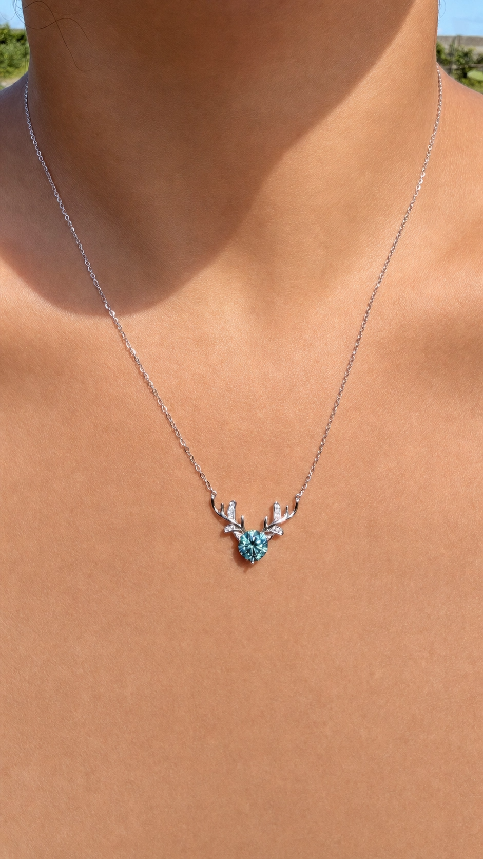 Antler Necklace · Ocean Blue Moissanite