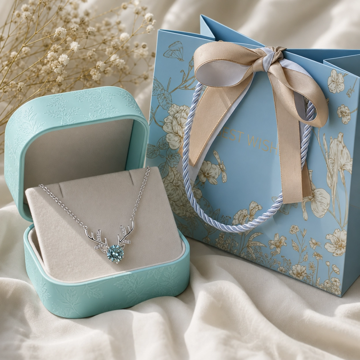 Antler Necklace · Ocean Blue Moissanite