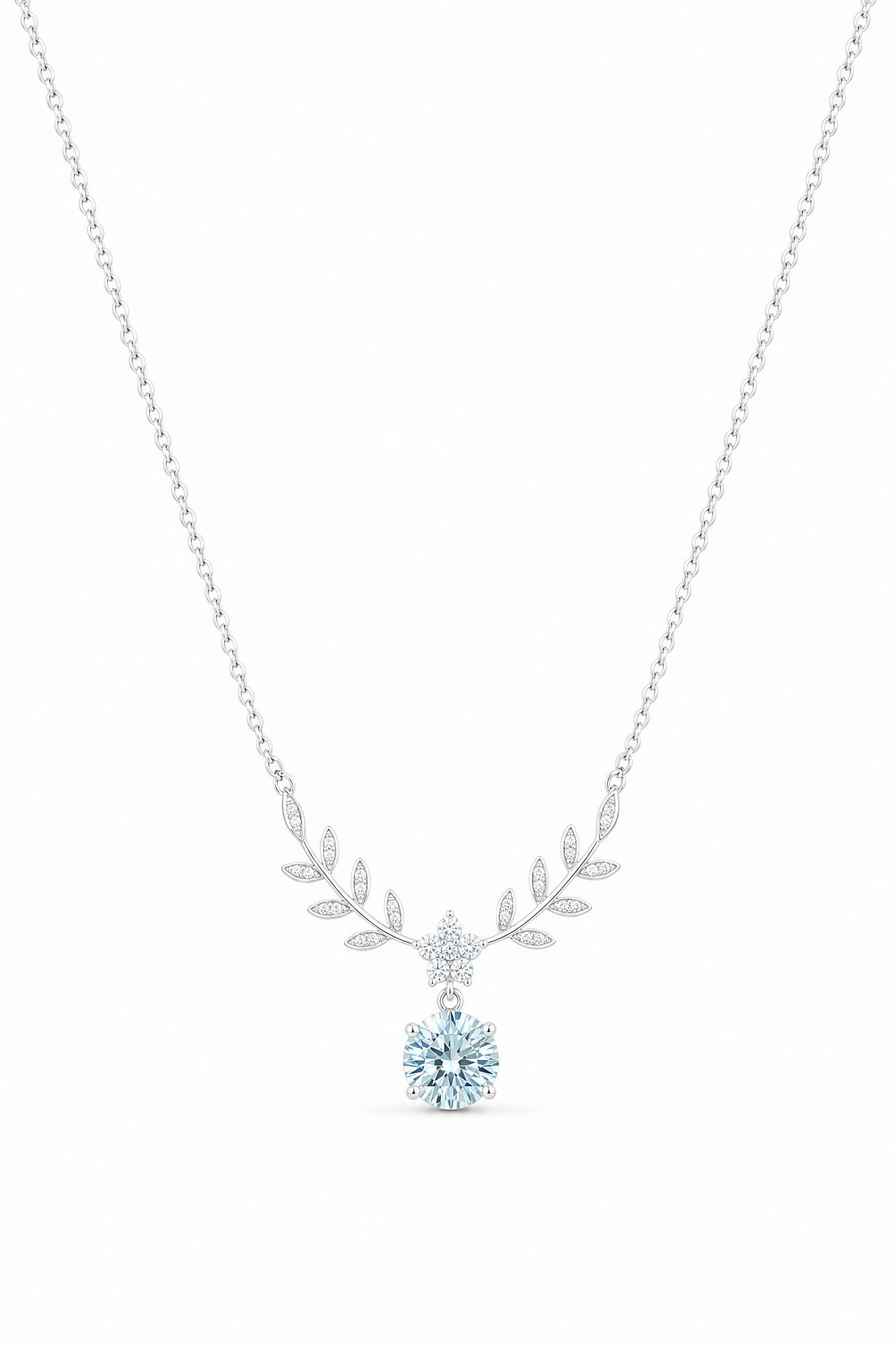 Leaf Necklace · Aqua Moissanite