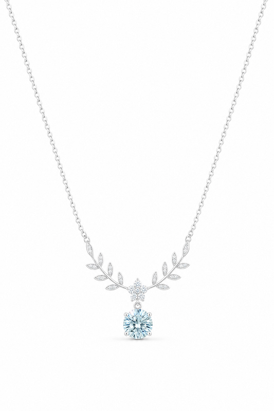 Leaf Necklace · Aqua Moissanite