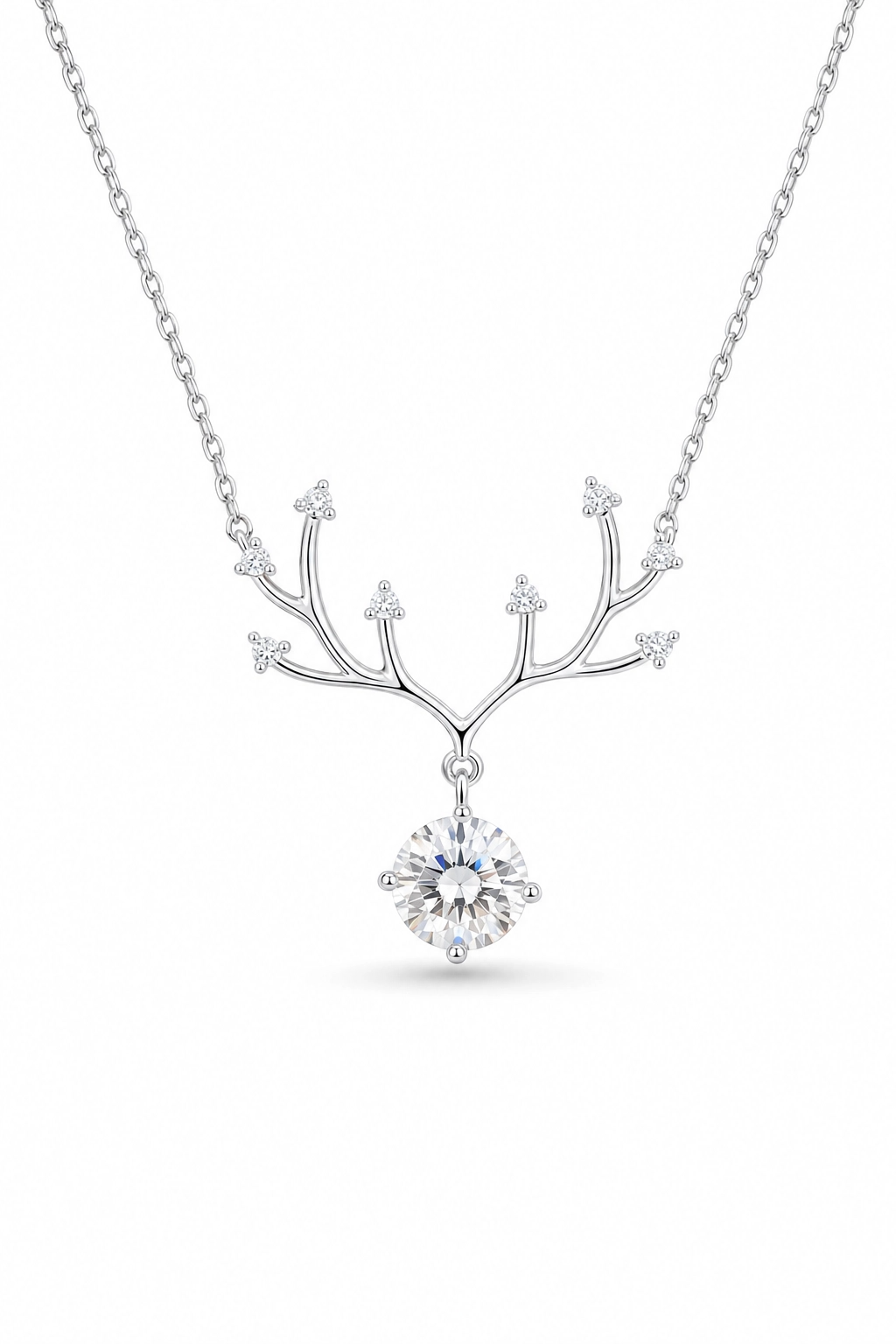 Antler Necklace · White Moissanite